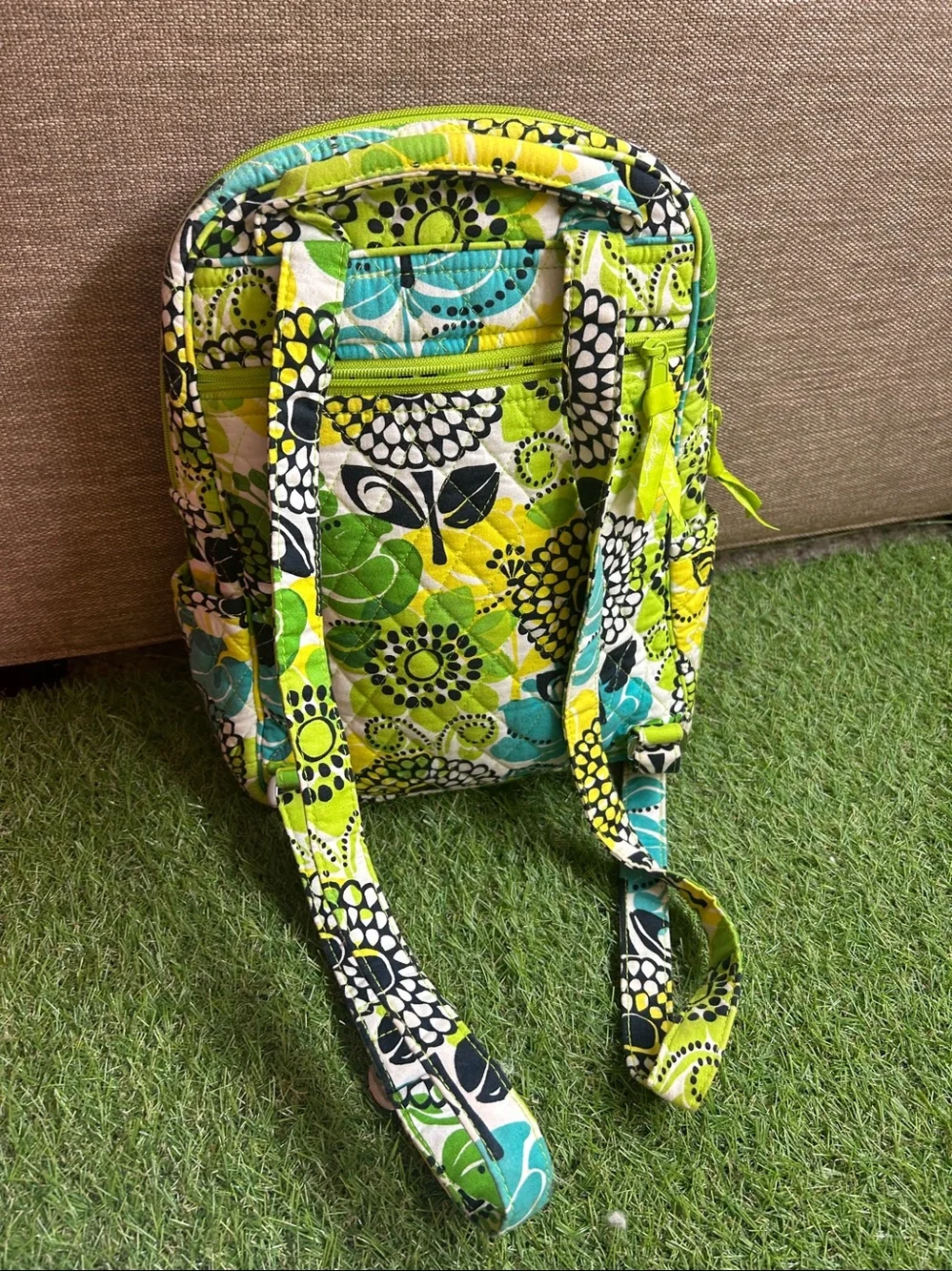 Vera Bradley Quilted Floral Mini Backpack in Green and Yellow